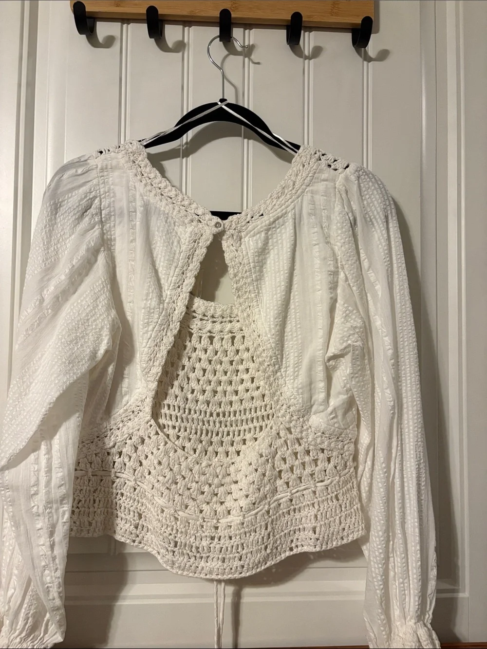 Free People Cream Crochet Peasant Top